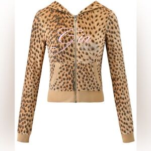 Von Dutch Leopard-Print Velour Zip Hoodie in Tan and Brown